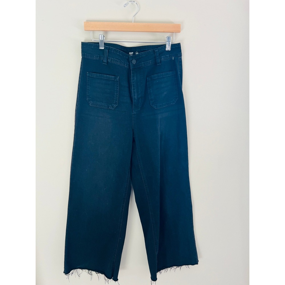OAT New York Womens High Rise Wide Leg Raw Hem Jeans Black Size 10/30 F0054CN7